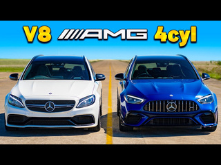 Carwow русская версия кто победит в заезде новый 4 цилиндровый c63 или же старый c63 с v8