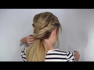 Braid wrapped crisscross ponytail